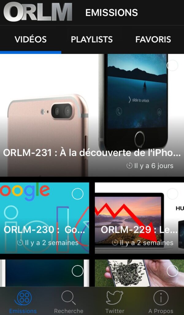 Capture d’écran de l’application ORLM