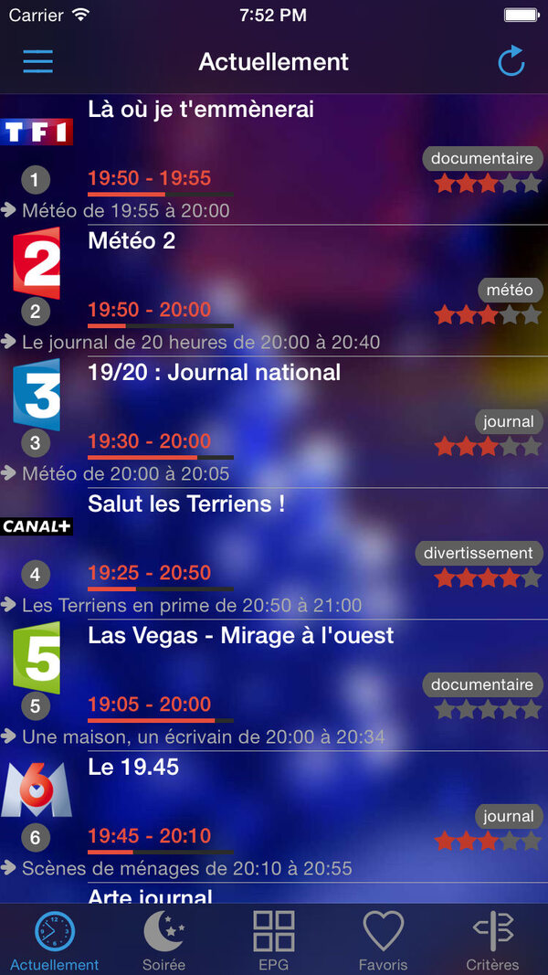 Capture d’écran de soTV : programmes en cours
